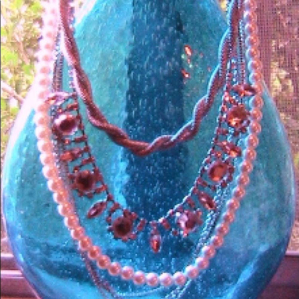 Multi-Strand Faux Pearl, Crystal, Chain, Silver-Plated Twist Necklace